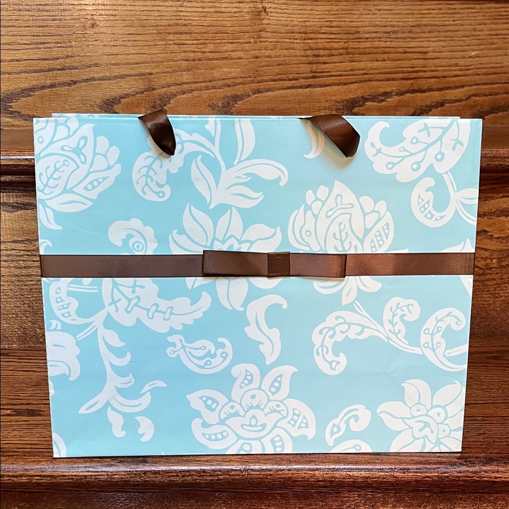 Late 2000s Roobee Blue And White With Brown Ribbon Gift bag